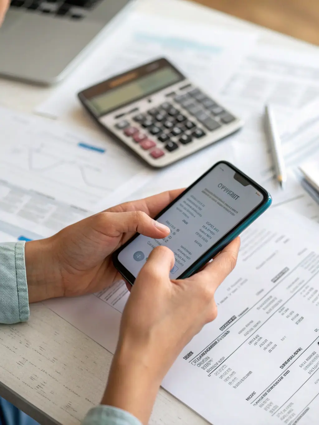 A mobile phone displaying fundstack.uno's budgeting app, showing a clear breakdown of daily spending and upcoming bills, emphasizing accessibility and convenience.